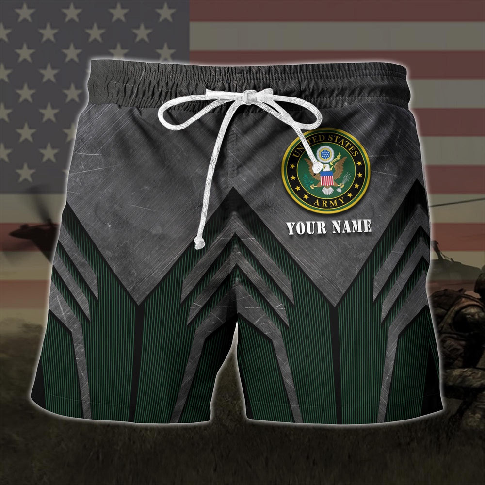 Us Army Custom Name Hawaiian Short, US Army 3D Clothings, Short Military, Short Beach, Us Military Shorts