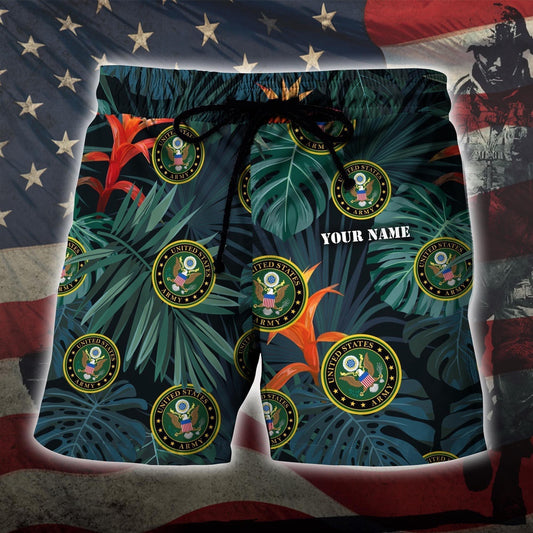 Us Army Military Custom Name Hawaiian Short, Short Military, Short Beach, Us Military Shorts