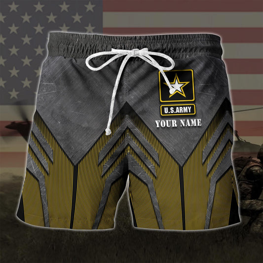 Us Army Military Custom Name Hawaiian Short, US Army 3D Clothings, Short Military, Short Beach, Us Military Shorts