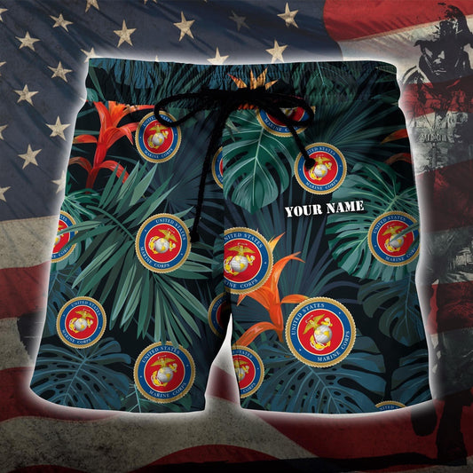 Us Marine Corps Military Custom Name Hawaiian Short, Short Military, Short Beach, Us Military Shorts