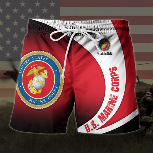 Us Marine Corps Military Custom Name Hawaiian Short, US Military Aloha, Short Military, Short Beach, Us Military Shorts