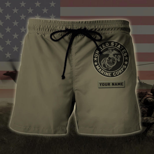 Us Marine Corps Military Hawaiian Short, Custom Name Hawaiian, Short Military, Short Beach, Us Military Shorts
