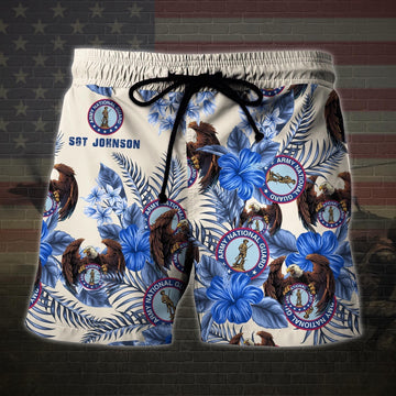 Us National Guard Military Veteran Custom Name Hawaiian Short, Men Shorts Custom Shirt, Short Military, Short Beach, Us Military Shorts