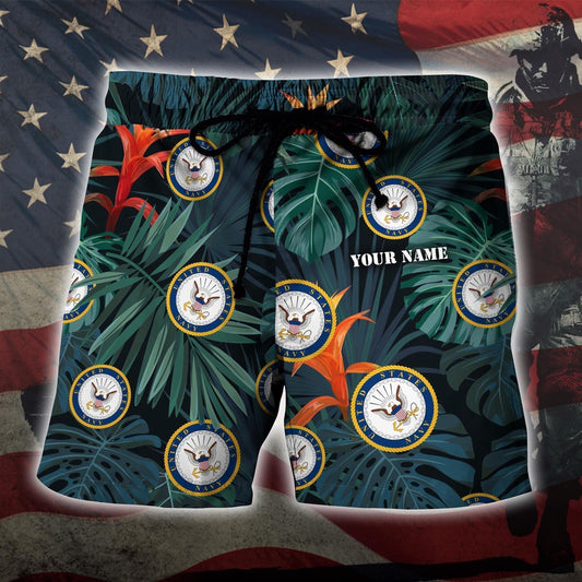 Us Navy Military Custom Name Hawaiian Short, Short Military, Short Beach, Us Military Shorts