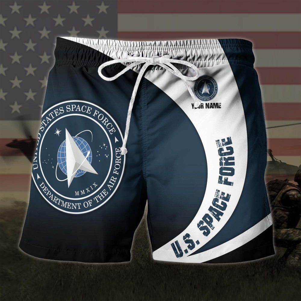 Us Space Force Military Custom Name Hawaiian Short, US Military Aloha, Short Military, Short Beach, Us Military Shorts