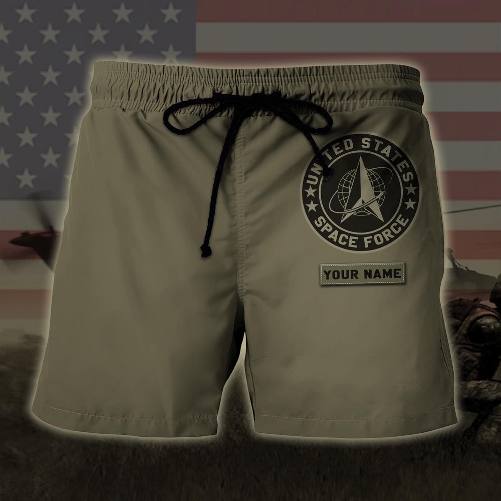 Us Space Force Military Hawaiian Short, Custom Name Hawaiian, Short Military, Short Beach, Us Military Shorts