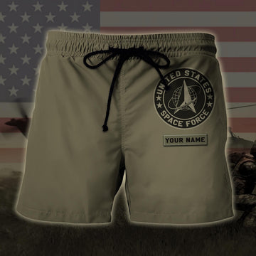Us Space Force Military Hawaiian Short, Custom Name Hawaiian, Short Military, Short Beach, Us Military Shorts