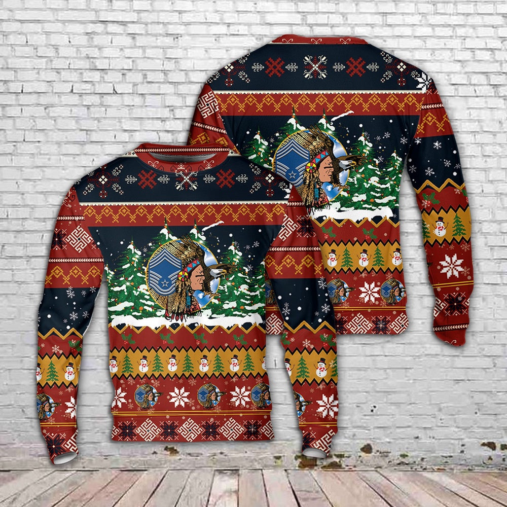 Usaf Chief Head - Chief Master Sergeant Of The Air Force Christmas Sweater, Christmas Ugly Sweater, Sweater Xmas, Ugly Sweater