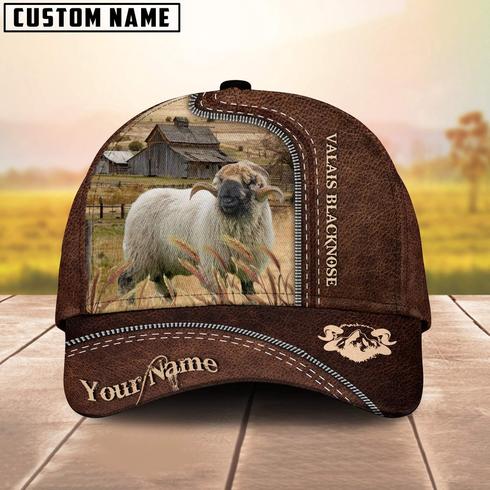 Valais Blacknose Customized Name Leather Pattern Cap, Farmer Cap, Cap For Farmers, Best Farm Hat, Farm Use Hat