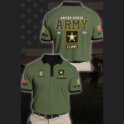 Veteran Polo Shirt, US Army Polo Shirt Custom Your Name , Rank And Choose Your Color, US Army Military Polo