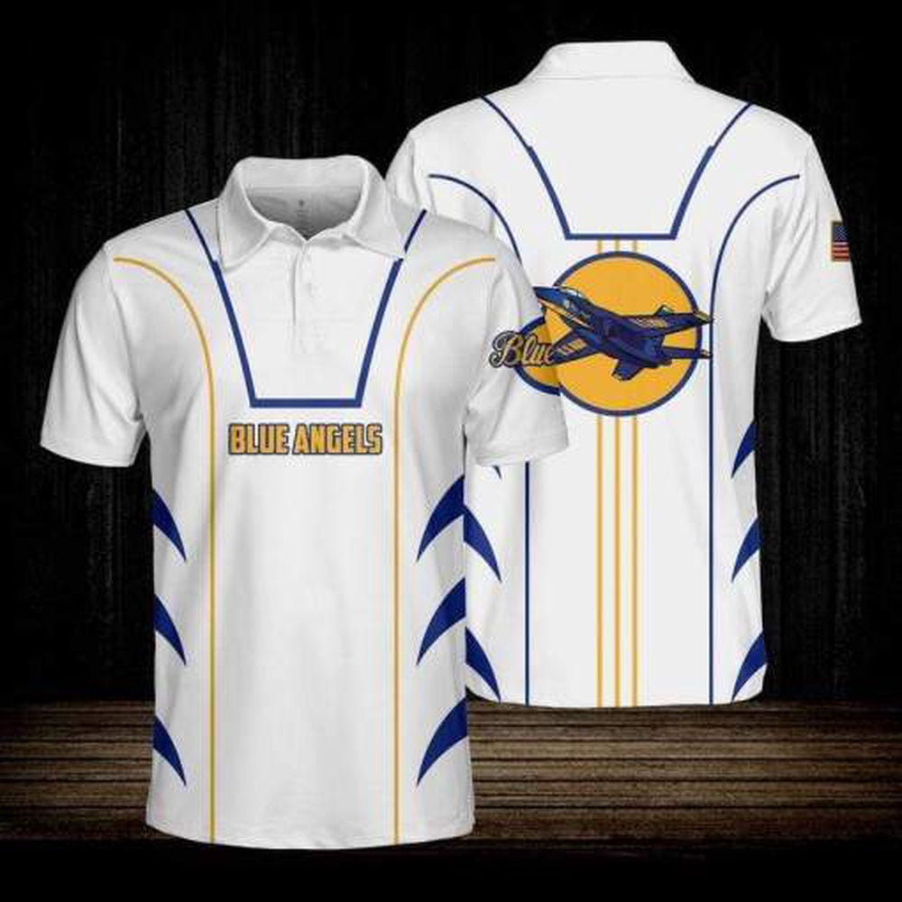 Veteran Polo Shirt, Blue Angles Us Navy Airplane White Polo Shirt