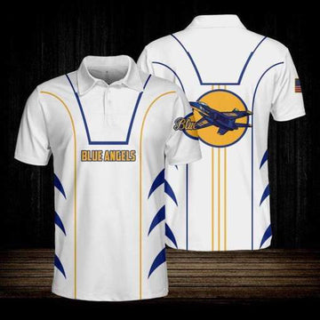 Veteran Polo Shirt, Blue Angles Us Navy Airplane White Polo Shirt