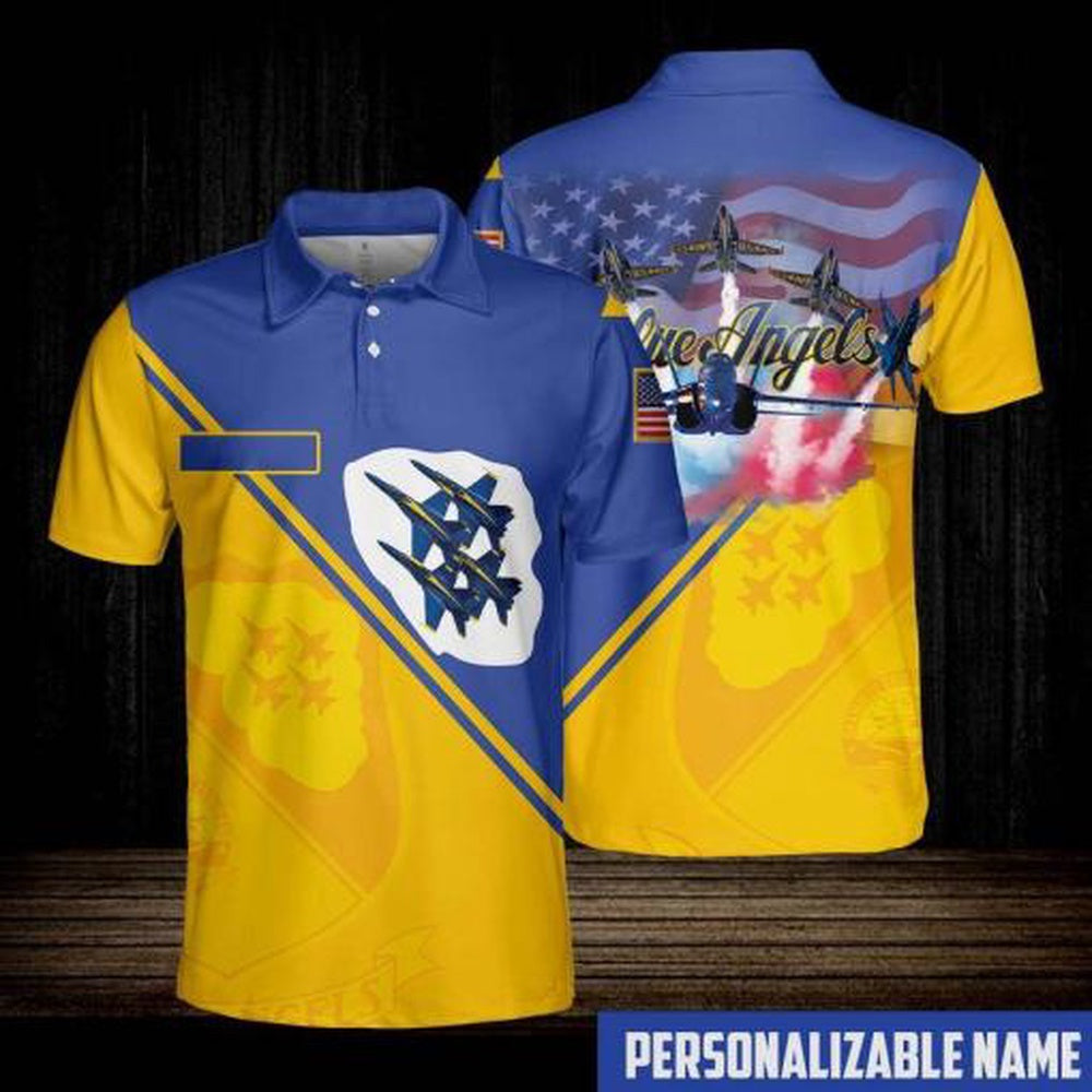 Veteran Polo Shirt, Custom Name Blue Angels Us Navy Airshow Airplanes Polo Shirt
