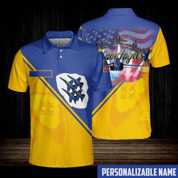 Veteran Polo Shirt, Custom Name Blue Angels Us Navy Airshow Airplanes Polo Shirt