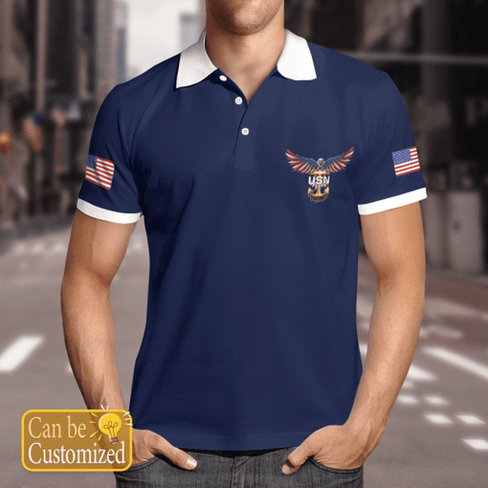 Veteran Polo Shirt, Custom Name United States Navy Eagle Veteran With Anchor Usn Polo Shirt