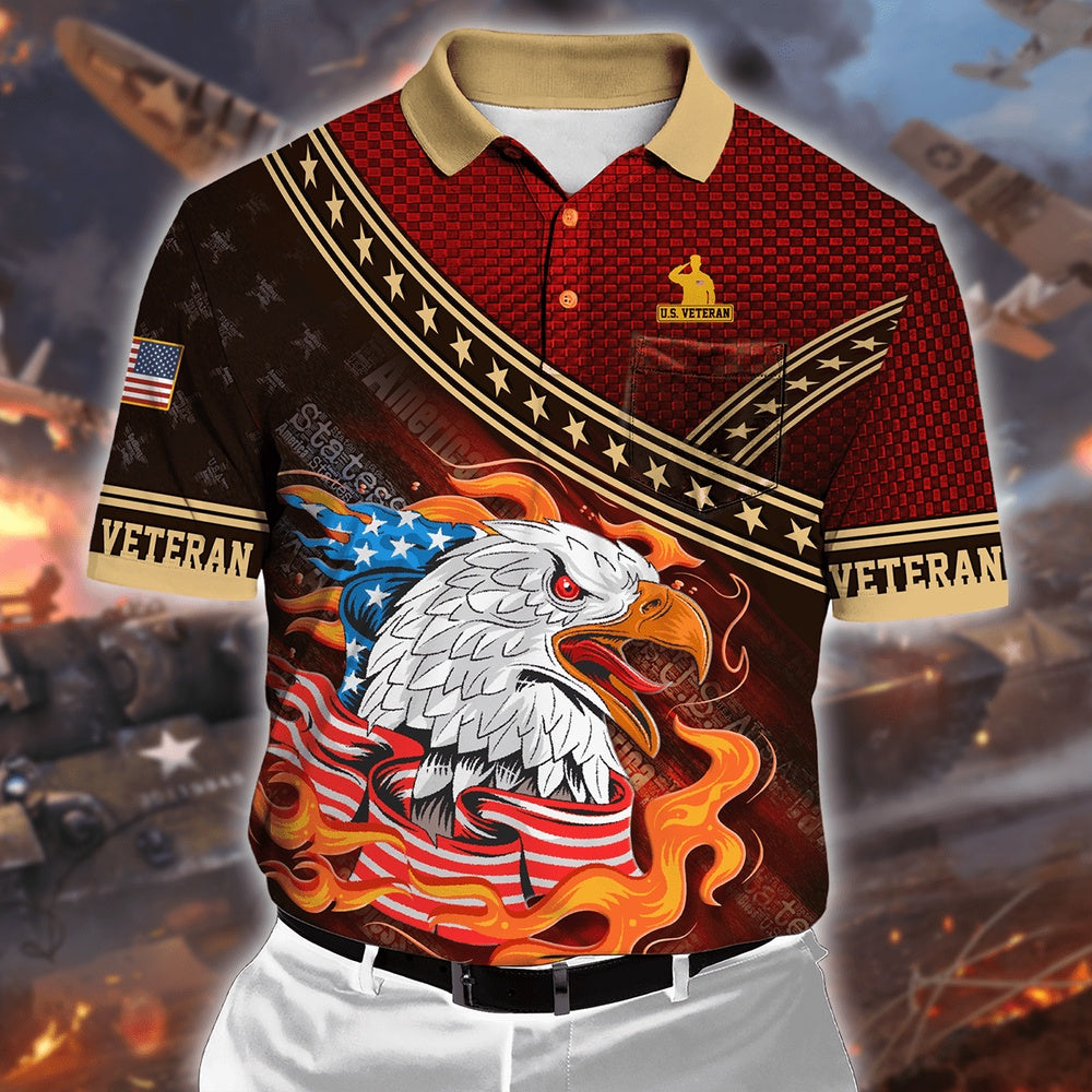 Veteran Polo Shirt, Eagle American Flag Polo Shirt