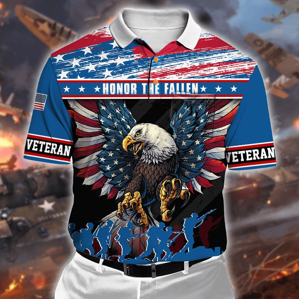 Veteran Polo Shirt, Eagle Soldier Honor The Fallen Polo Shirt