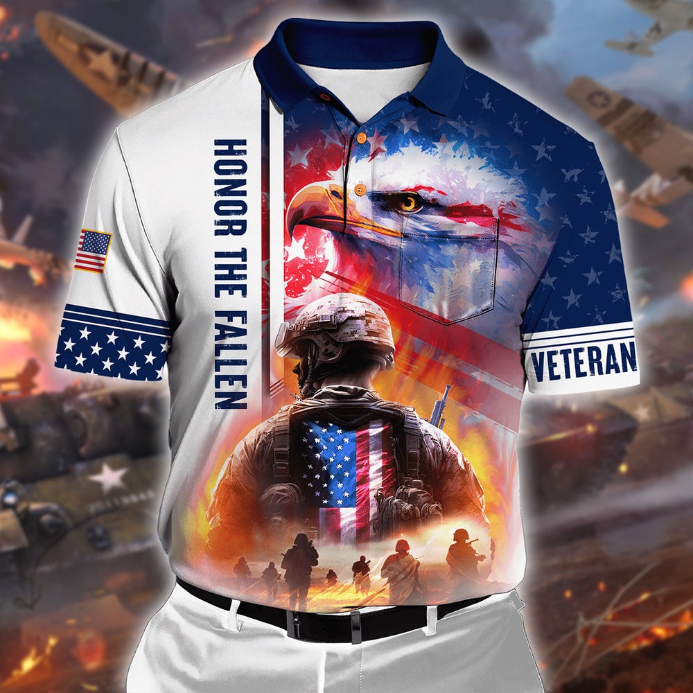 Veteran Polo Shirt, Eagle US Veteran Flag Honor The Fallen Polo Shirt