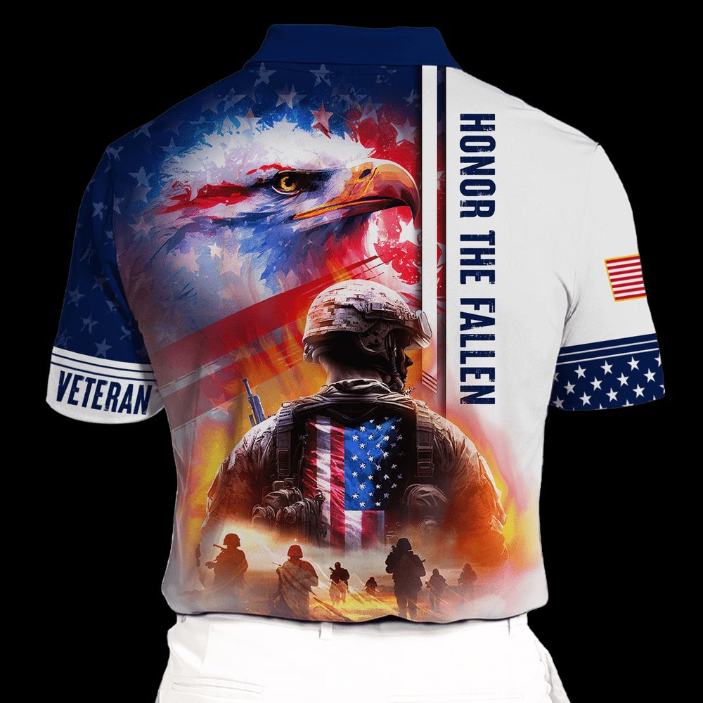 Veteran Polo Shirt, Eagle US Veteran Flag Honor The Fallen Polo Shirt