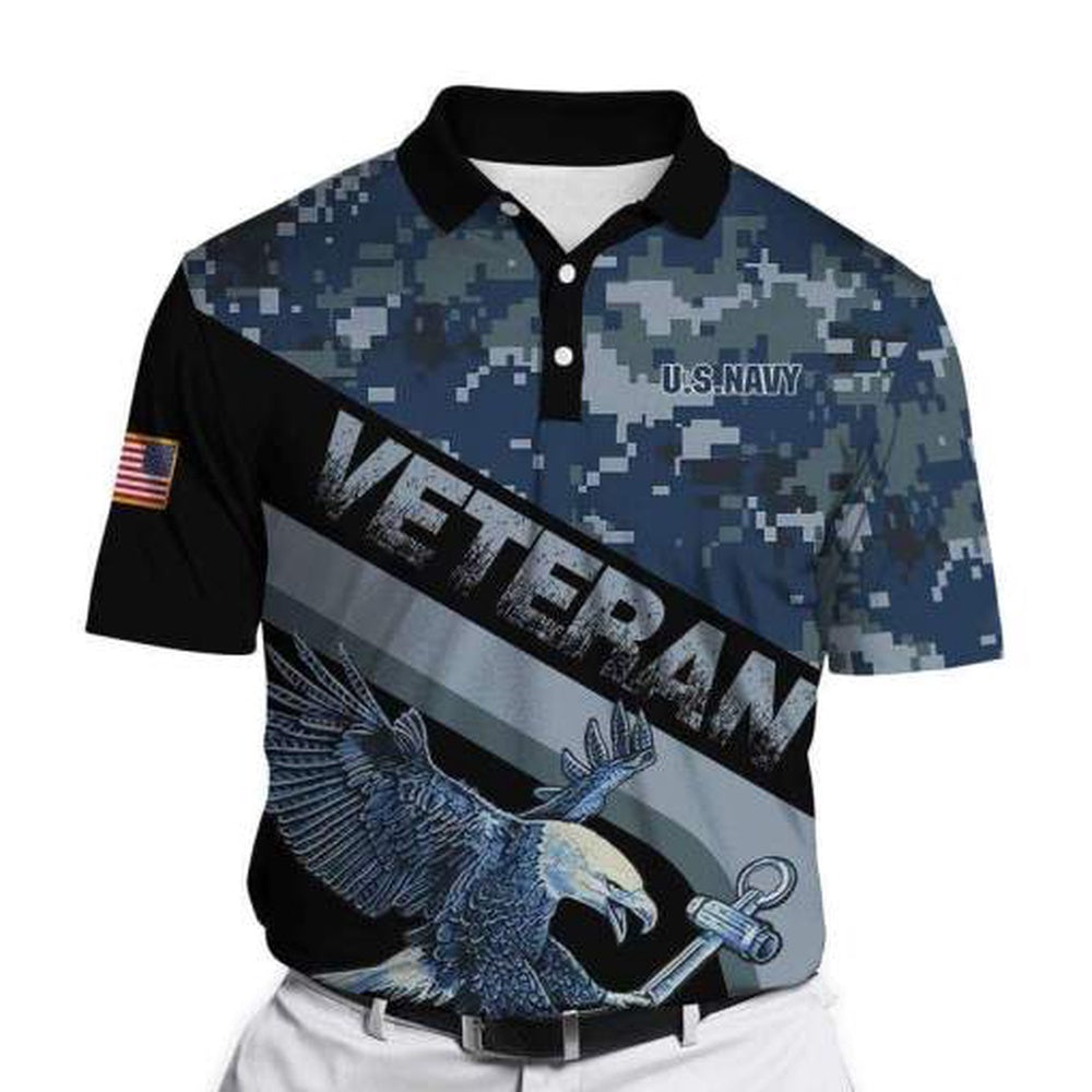 Veteran Polo Shirt, Honor The Fallen Us Navy Veteran Eagle And Anchor Camo Polo Shirt
