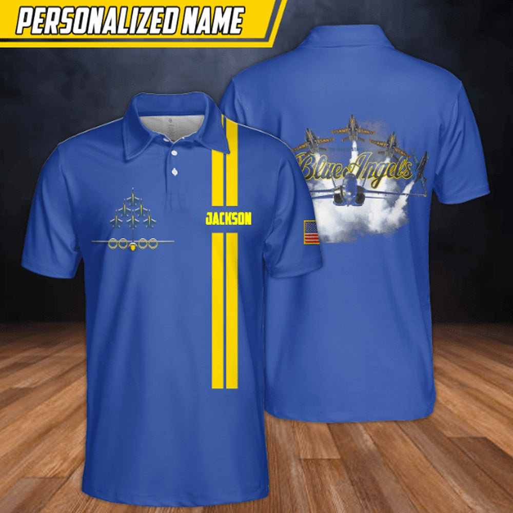 Veteran Polo Shirt, Personalized Name Blue Angel Us Navy Polo Shirt