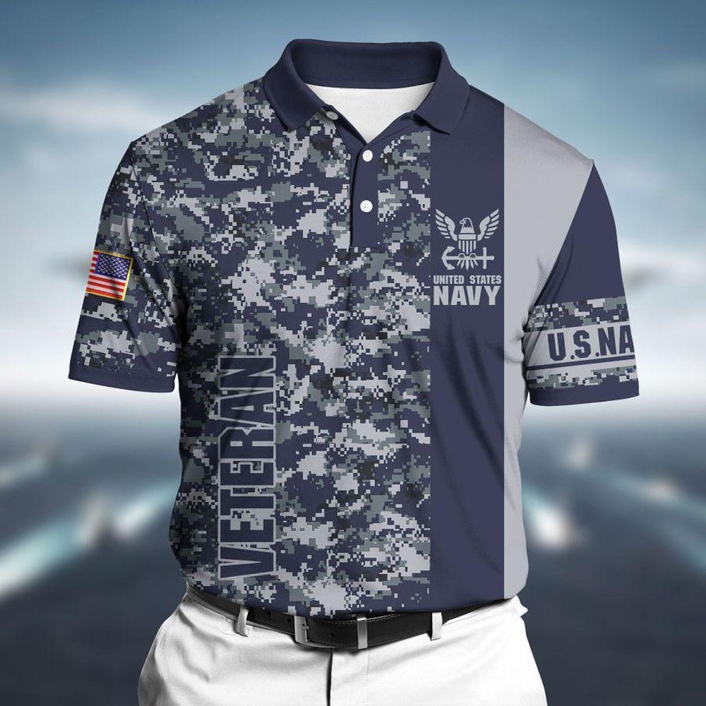 Veteran Polo Shirt, Premium Unique Us Navy Veteran Polo All Over Printed Shirt Polo Shirt