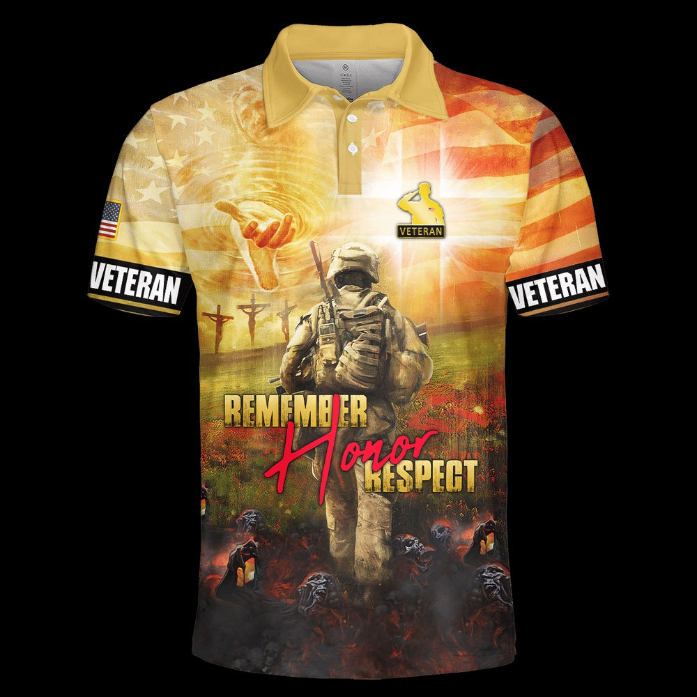 Veteran Polo Shirt, Remember Honor Respect Unisex Polo Shirt