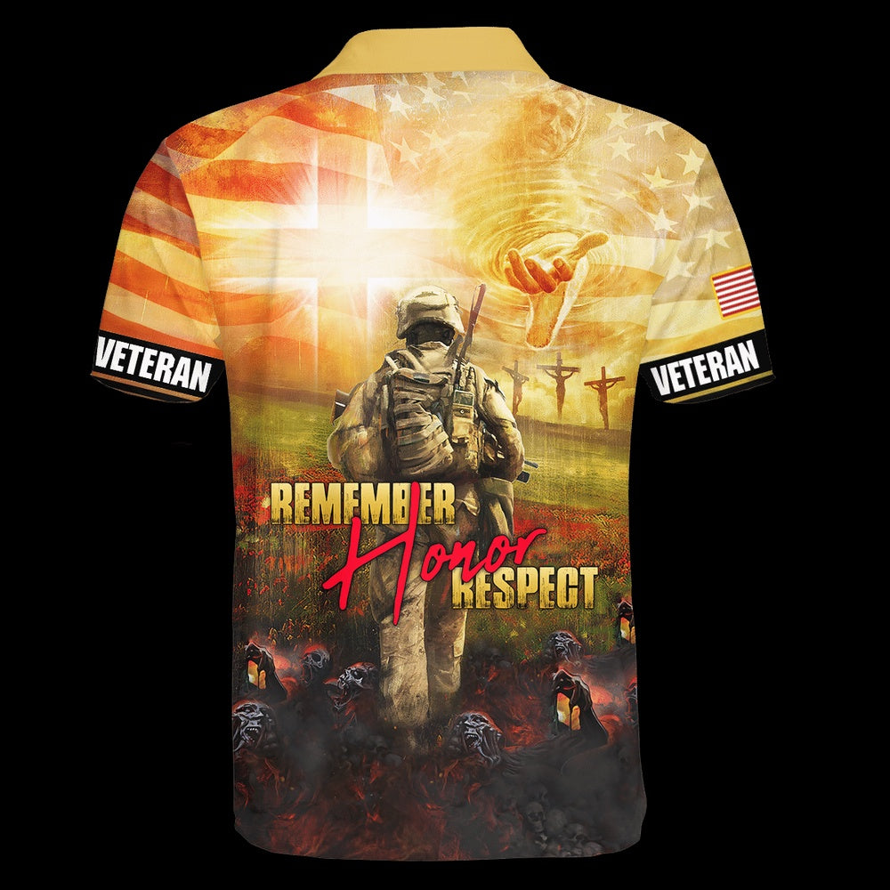 Veteran Polo Shirt, Remember Honor Respect Unisex Polo Shirt