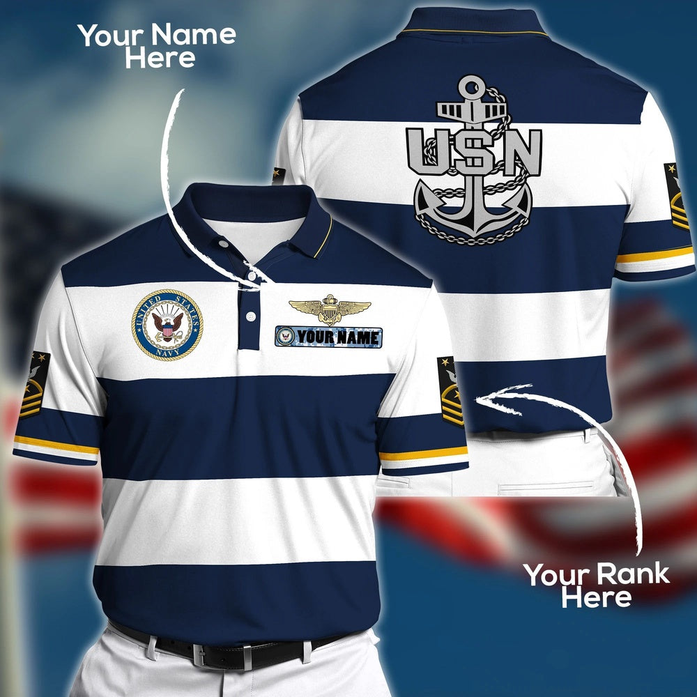 Veteran Polo Shirt, U.s Navy Custom Name And Rank Polo Shirt