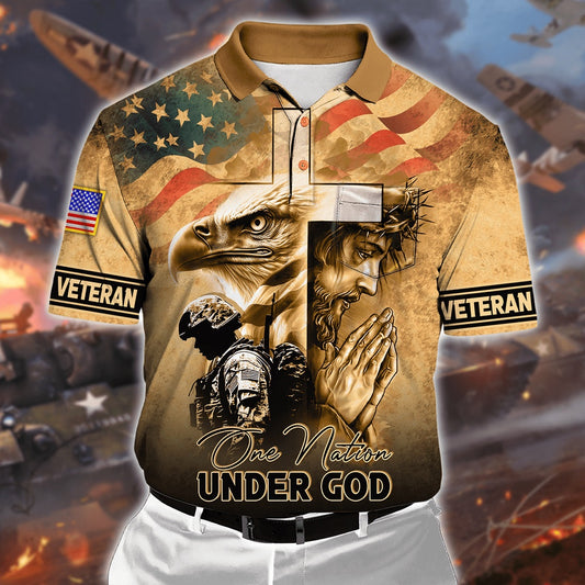 Veteran Polo Shirt, US Veteran One Nation Under God Polo Shirt