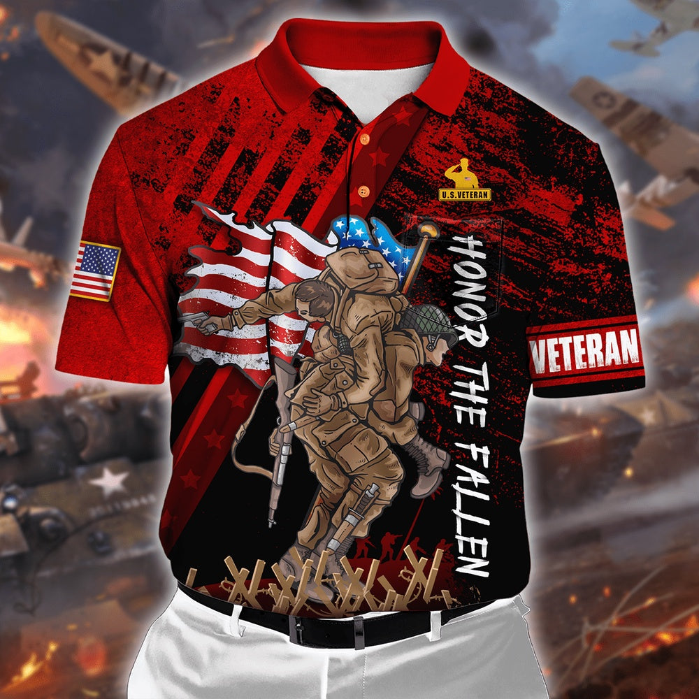 Veteran Polo Shirt, US Veteran Soldier Memorial Day Honor The Fallen Polo Shirt