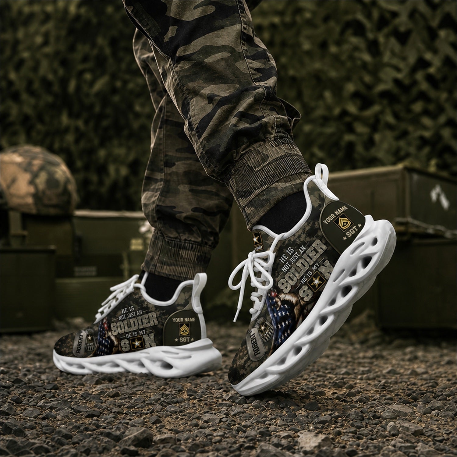 Custom Name Veteran Soldier Tribute Max Soul Shoes, Veteran Sneaker