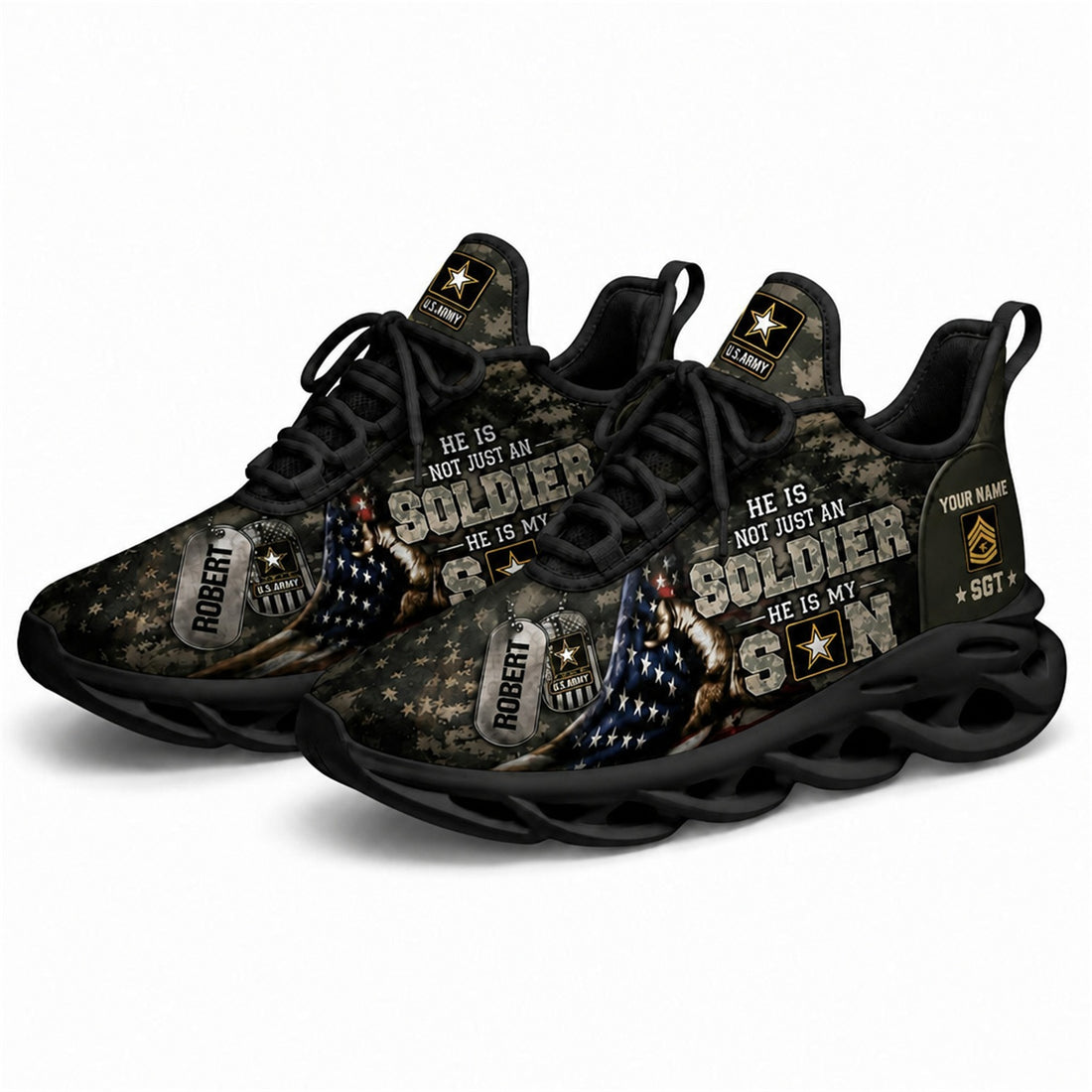 Custom Name Veteran Soldier Tribute Max Soul Shoes, Veteran Sneaker