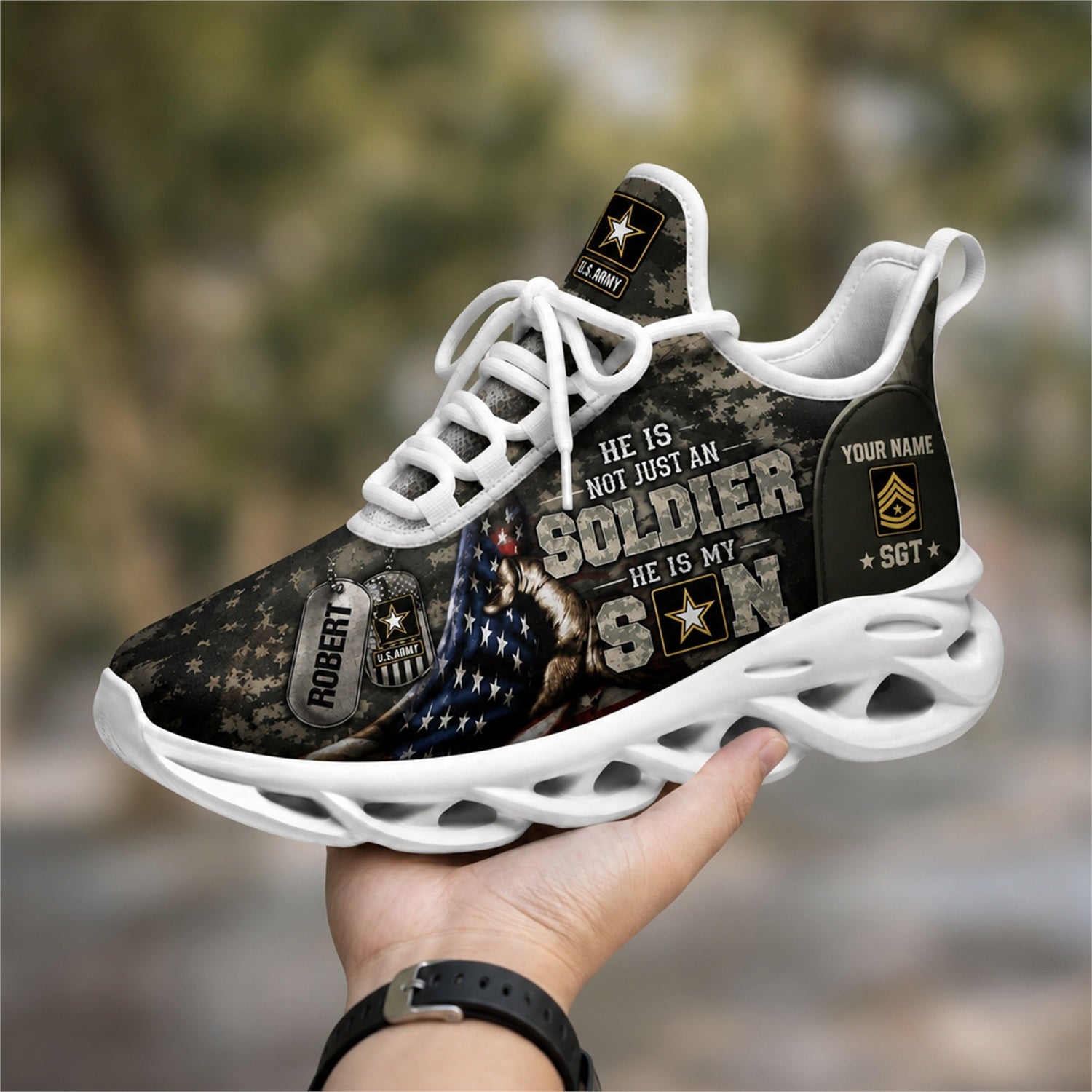 Custom Name Veteran Soldier Tribute Max Soul Shoes, Veteran Sneaker