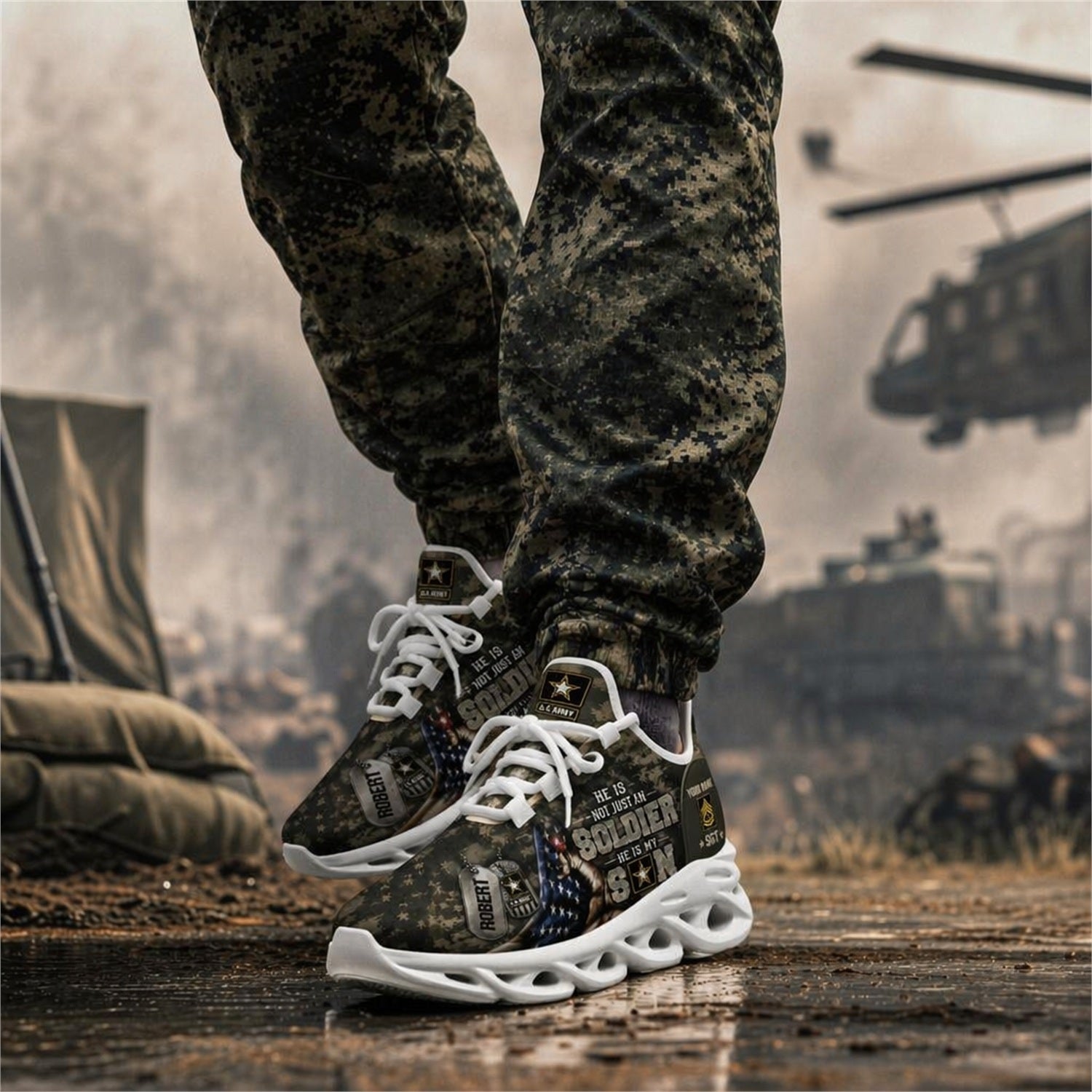 Custom Name Veteran Soldier Tribute Max Soul Shoes, Veteran Sneaker