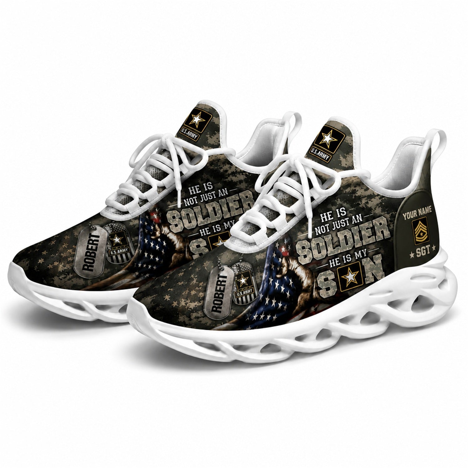 Custom Name Veteran Soldier Tribute Max Soul Shoes, Veteran Sneaker