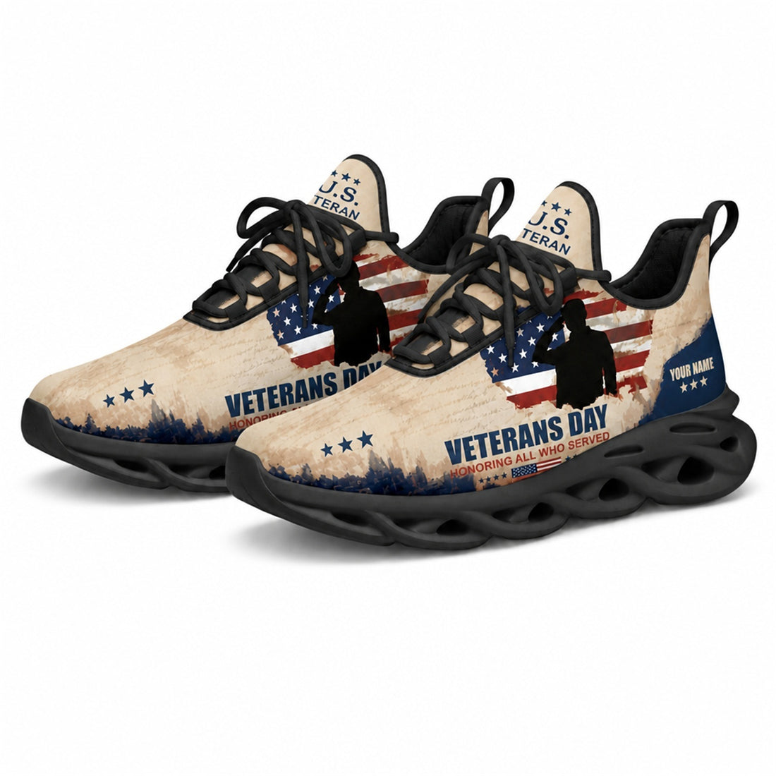 Custom Name Veterans Day American Flag Max Soul Shoes, Veteran Sneaker