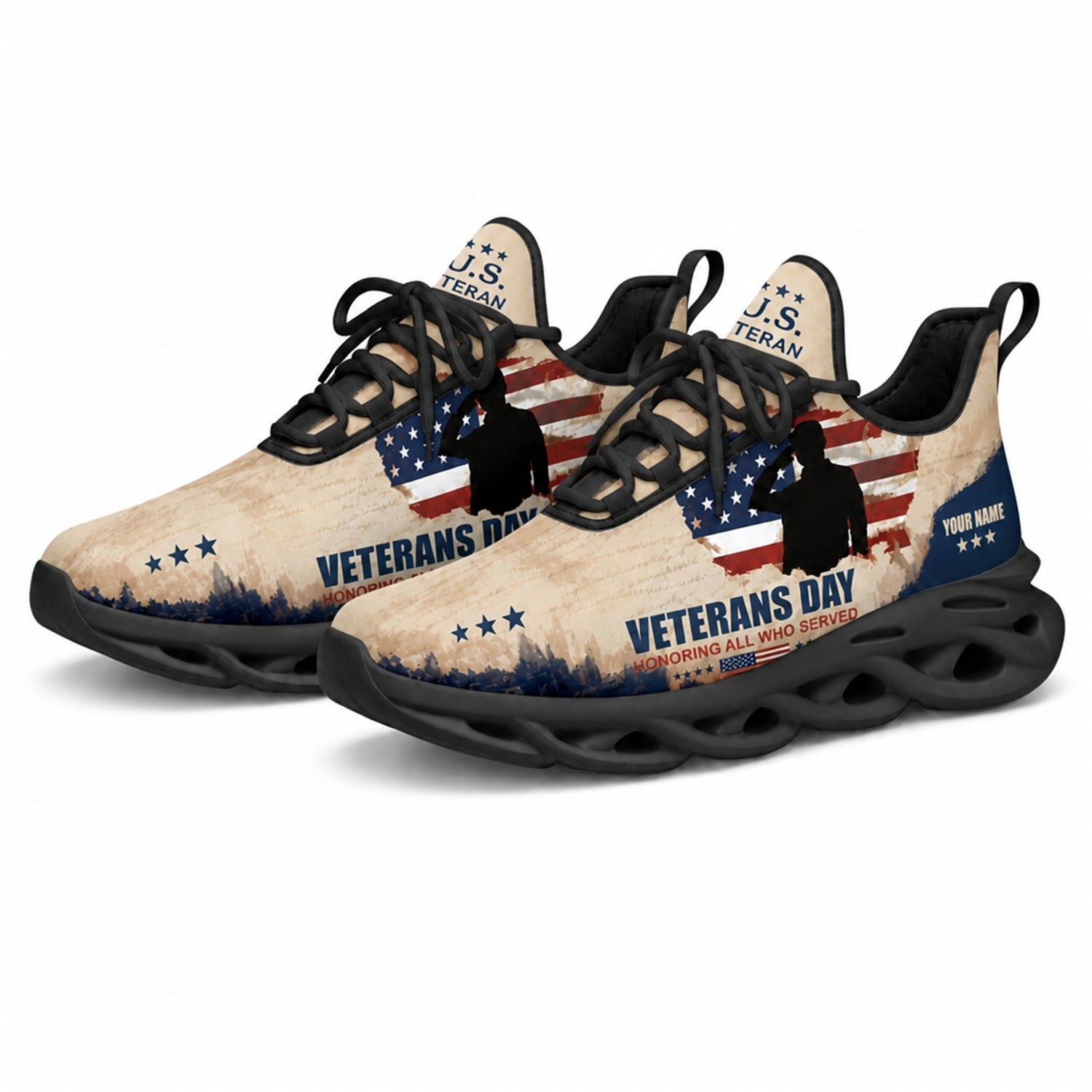 Custom Name Veterans Day American Flag Max Soul Shoes, Veteran Sneaker