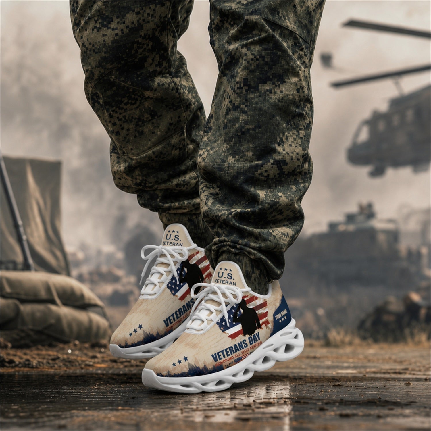 Custom Name Veterans Day American Flag Max Soul Shoes, Veteran Sneaker