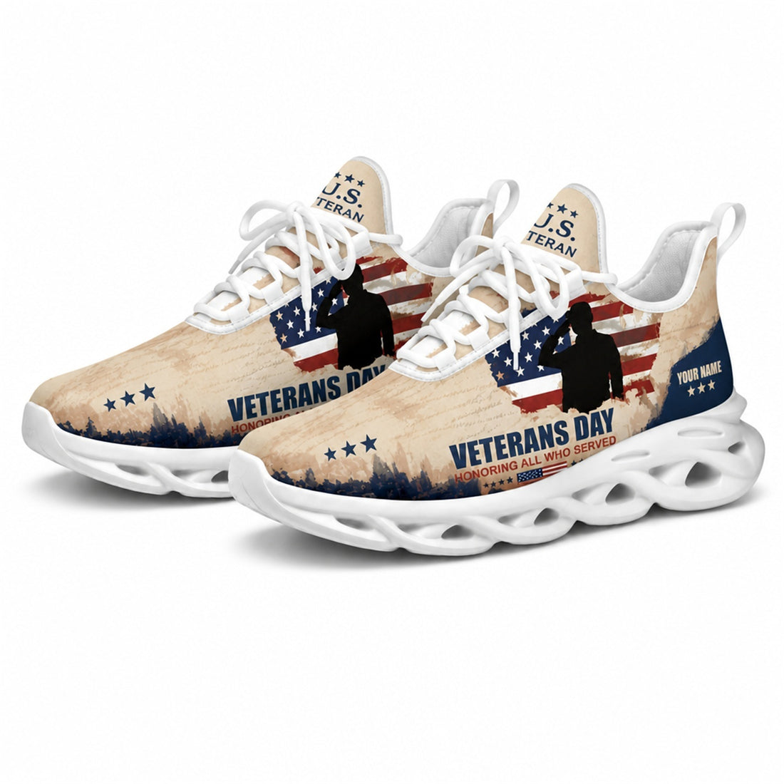 Custom Name Veterans Day American Flag Max Soul Shoes, Veteran Sneaker