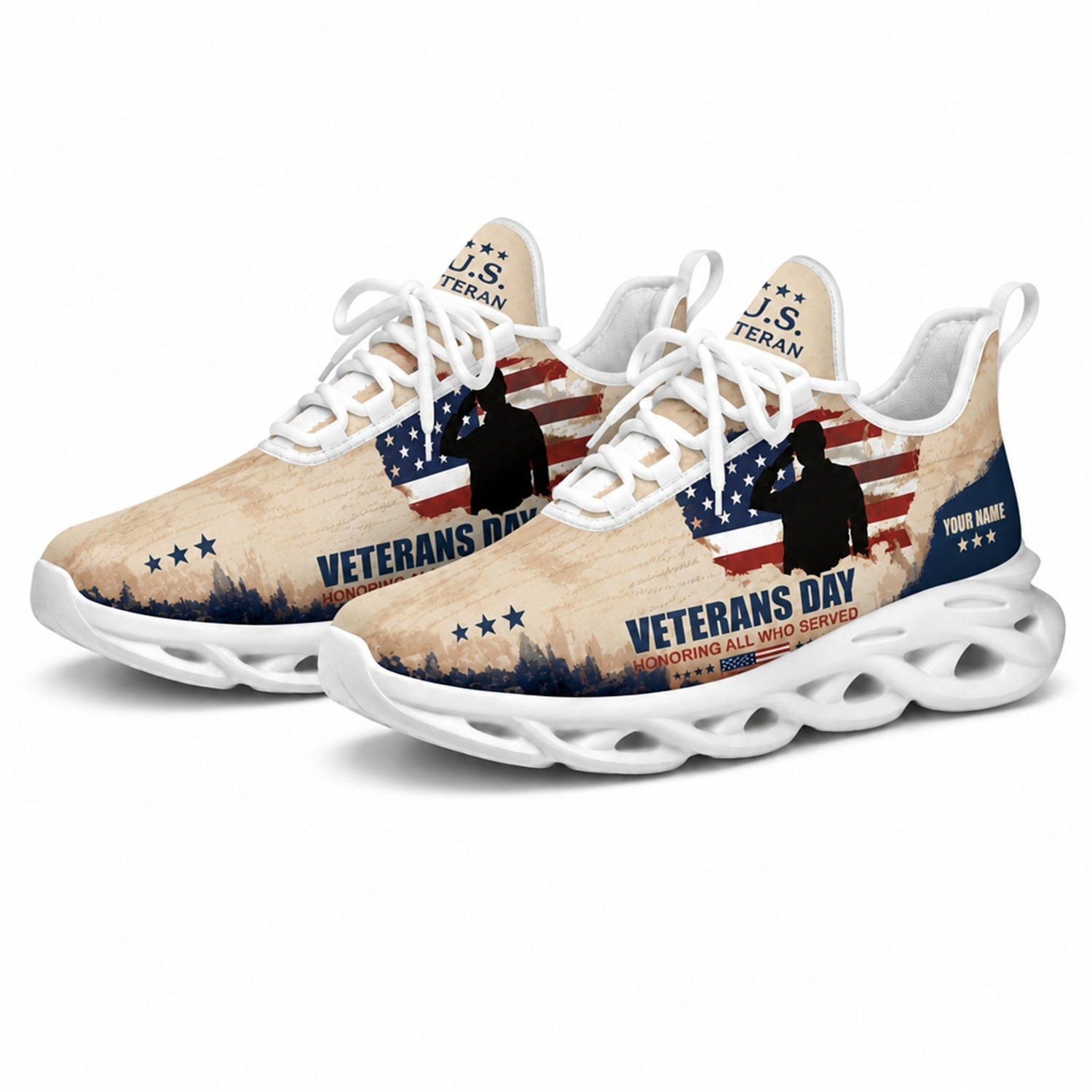 Custom Name Veterans Day American Flag Max Soul Shoes, Veteran Sneaker