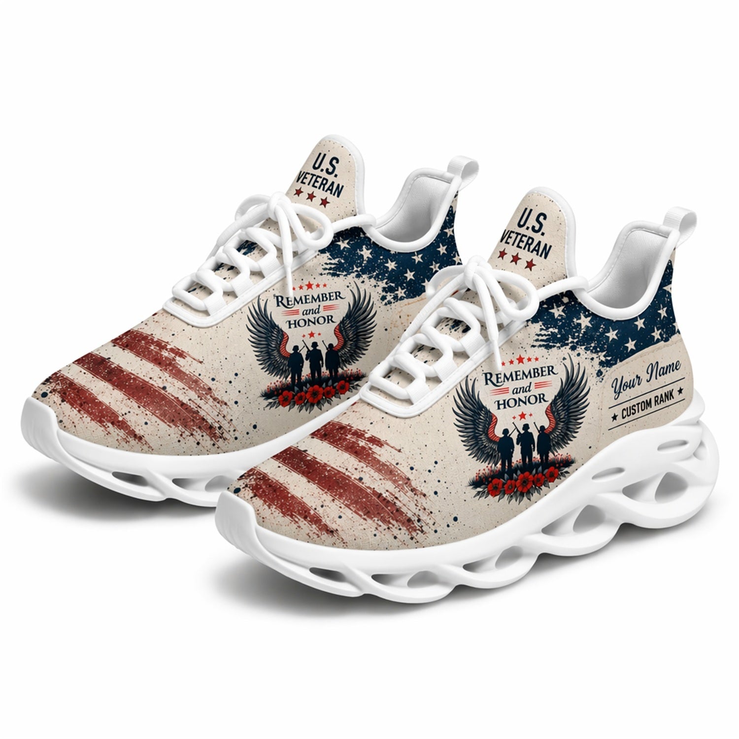 Custom Name Vietnam Veteran American Flag Max Soul Shoes, Veteran Sneaker