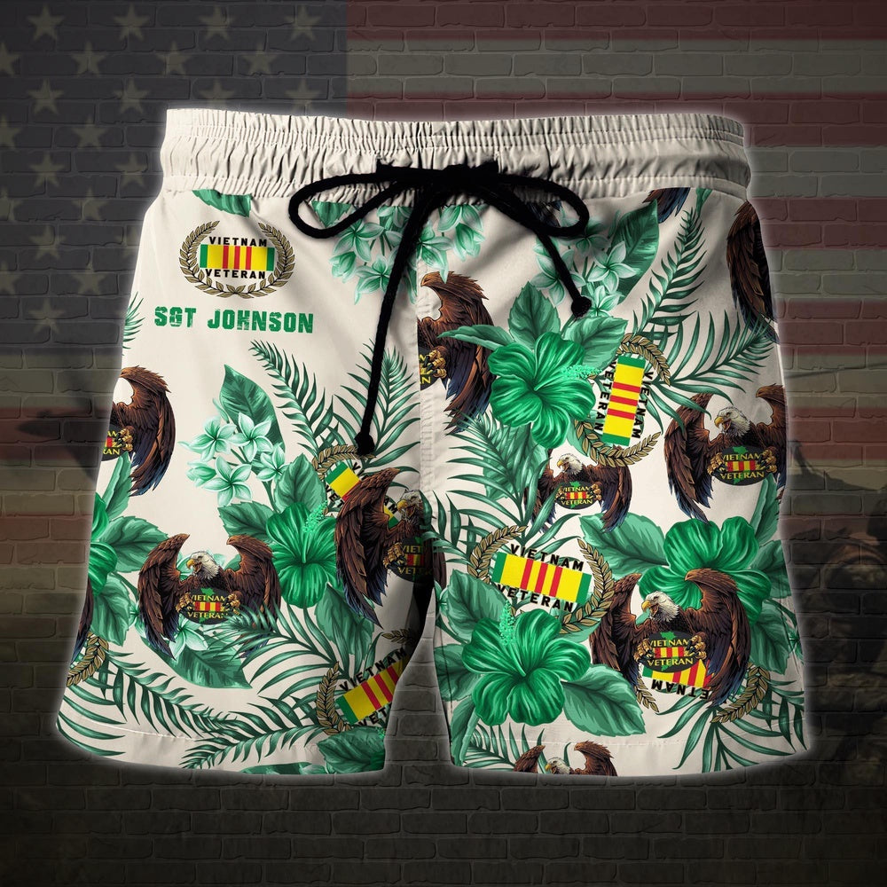 Vietnam Veteran Military Veteran Custom Name Hawaiian Short, Men Shorts Custom Shirt, Short Military, Short Beach, Us Military Shorts