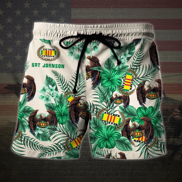 Vietnam Veteran Military Veteran Custom Name Hawaiian Short, Men Shorts Custom Shirt, Short Military, Short Beach, Us Military Shorts