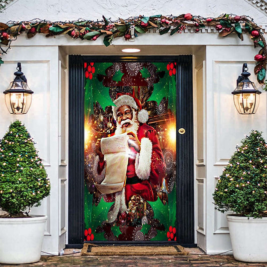 Vintage Black Santa Claus Door Cover, Christmas Door Covers, Gift For Family, Christmas Gift Decor