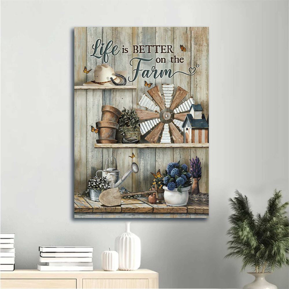 Vintage Garden, Blue Hydrangea, Windmill Canvas, Life Is Better On The Farm Canvas, Farm Canvas, Farm Art Decor