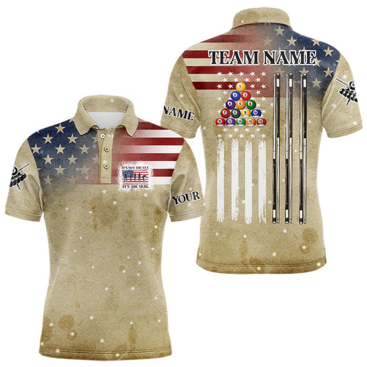 Vintage Gold American Flag Custom Patriotic Billiard Shirts, Funny Saying Billiard Polo, Billiard Team Polo Shirts