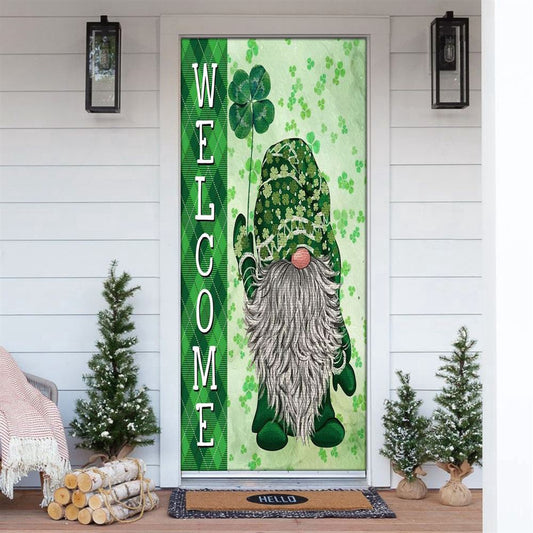 Vintage Green Gnome Door Cover, Patricks Day Home Door, Patrick Day Home Decor