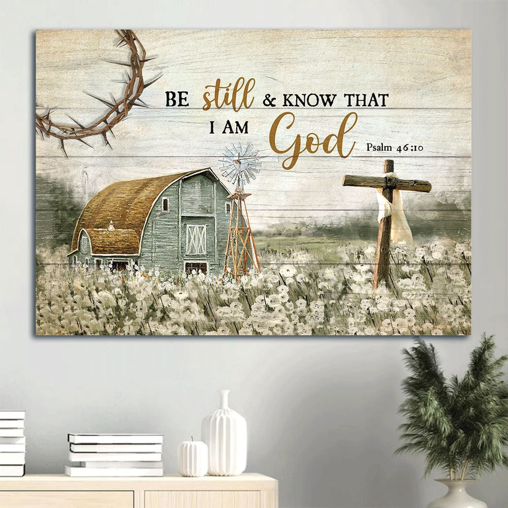 Vintage House Painting, Wooden Cross, Beautiful Life On Farm Canvas