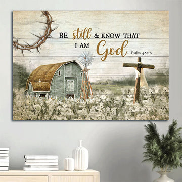 Vintage House Painting, Wooden Cross, Beautiful Life On Farm Canvas